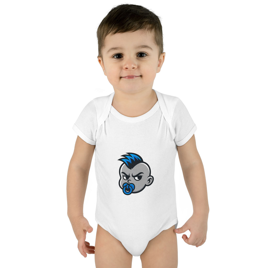 Angry Baby Face Infant Bodysuit | Blue Mohawk Pacifier