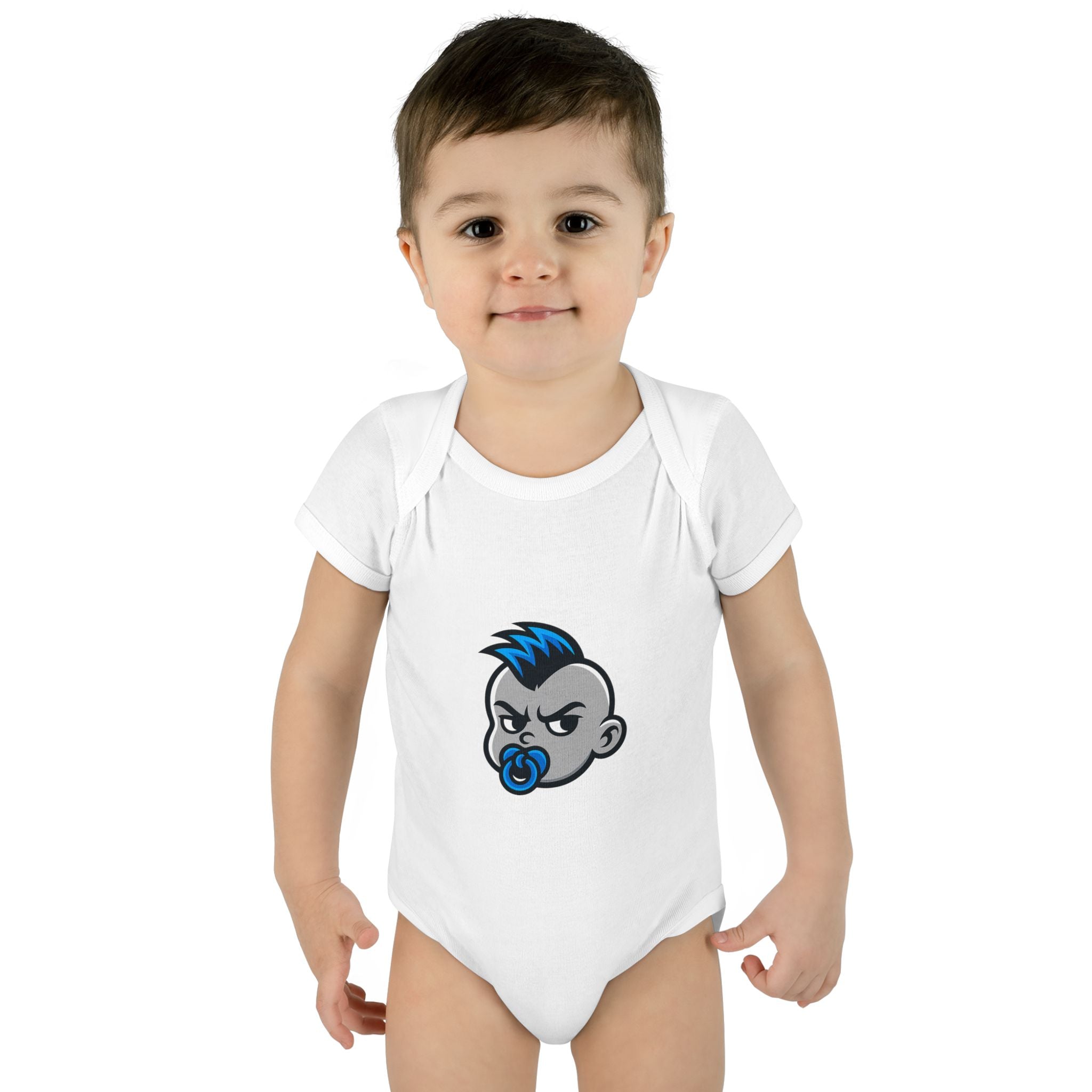 Angry Baby Face Infant Bodysuit | Blue Mohawk Pacifier