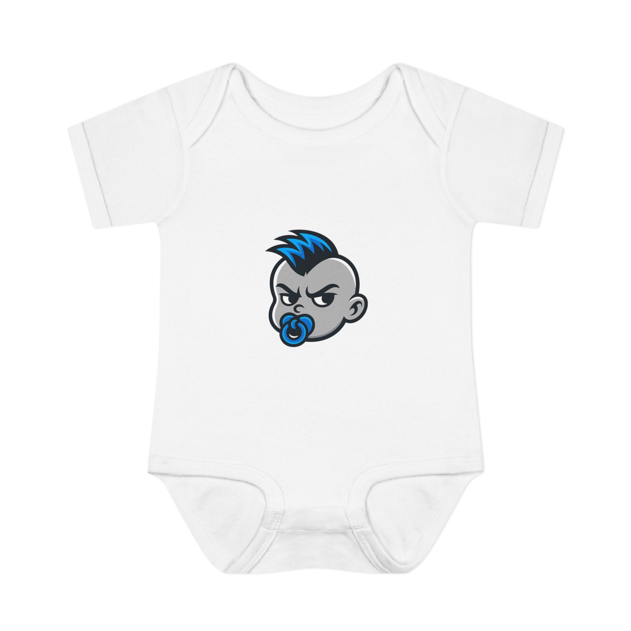 Angry Baby Face Infant Bodysuit | Blue Mohawk Pacifier